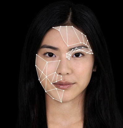 Image of a woman's face with face tracking points displayed.