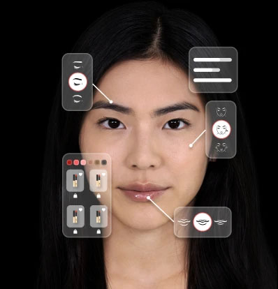 Image of a woman's face with analysis results displayed.