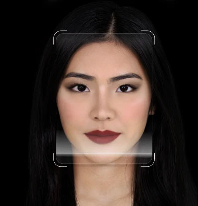 Image of a women's face with virtual try on rendering displayed